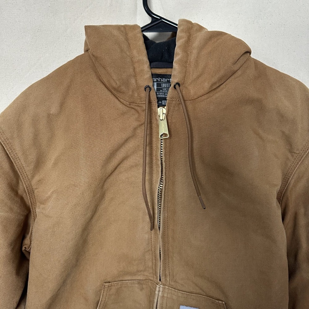 Carhartt Mens Loose Fit Duck Active Jacket Brown OJ0140-M Made in USA Distressed - Picture 6 of 16